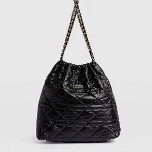 Camilla Drawstring Tote Bag - Black