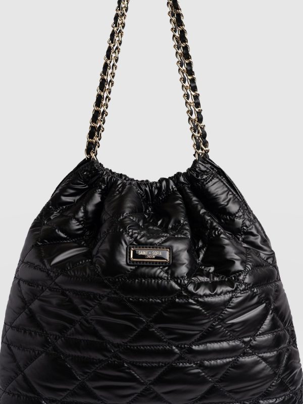 Camilla Drawstring Tote Bag - Black - Image 3