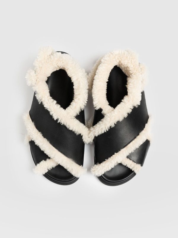Isla Shearling Sandal - Black - Image 3