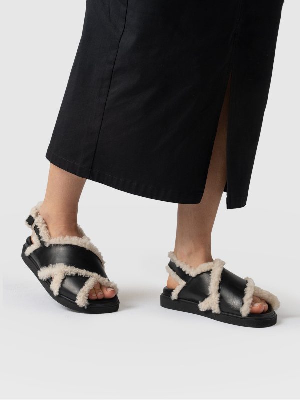 Isla Shearling Sandal - Black - Image 6