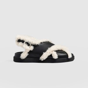 Isla Shearling Sandal - Black