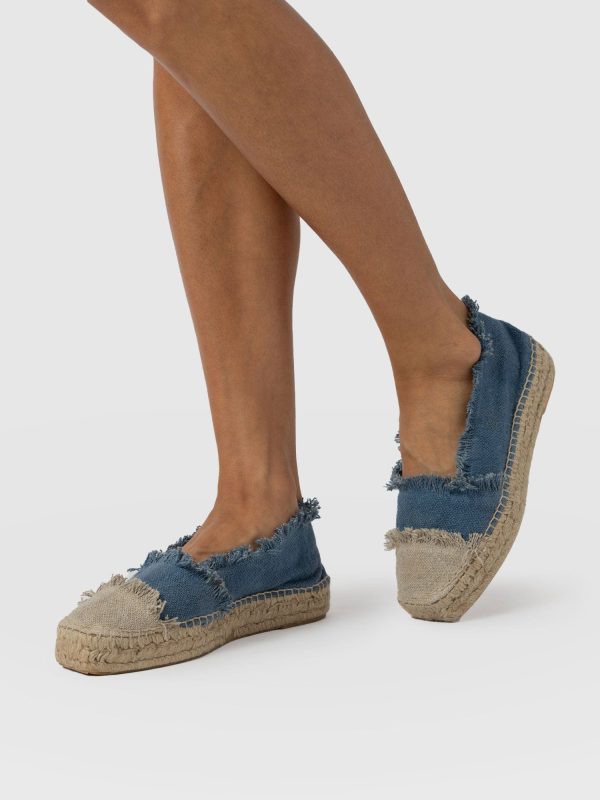 Ivy Frayed Espadrille Pumps - Blue - Image 6