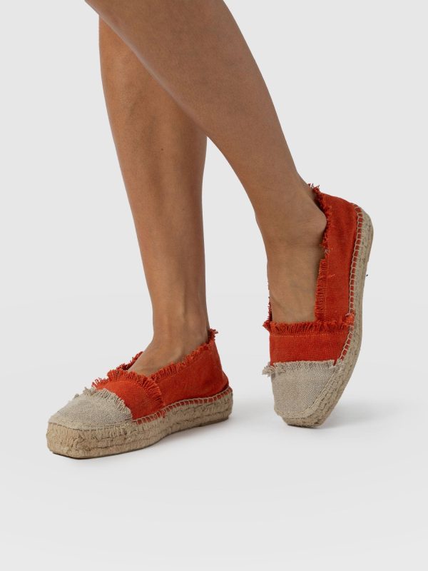Ivy Frayed Espadrille Pumps - Orange - Image 6