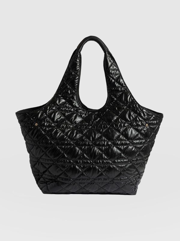 Large Stella Quilted Shoulder Tote Bag - Black - Image 2