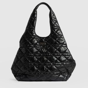 Large Stella Quilted Shoulder Tote Bag - Black
