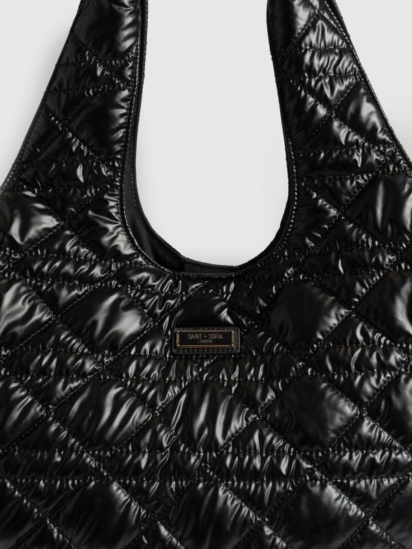 Large Stella Quilted Shoulder Tote Bag - Black - Image 5