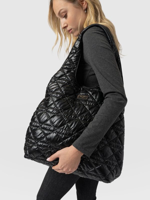 Large Stella Quilted Shoulder Tote Bag - Black - Image 6