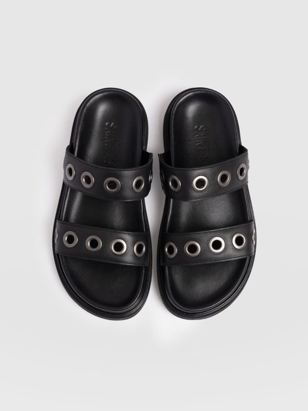 Madison Eyelet Slides - Black - Image 5