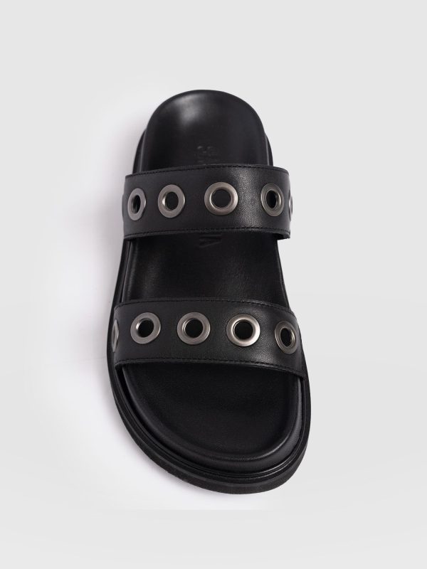 Madison Eyelet Slides - Black - Image 3