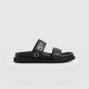 Madison Eyelet Slides - Black