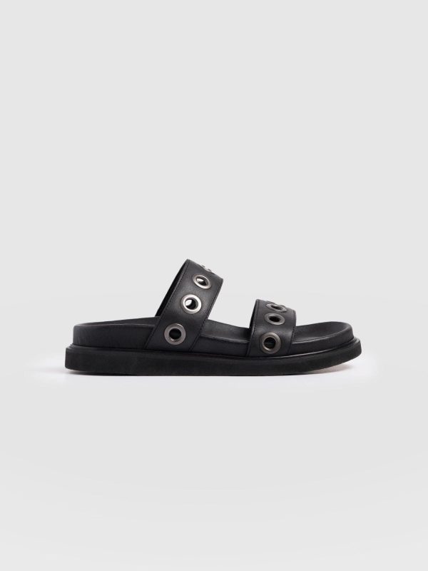 Madison Eyelet Slides - Black