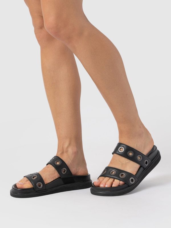 Madison Eyelet Slides - Black - Image 6