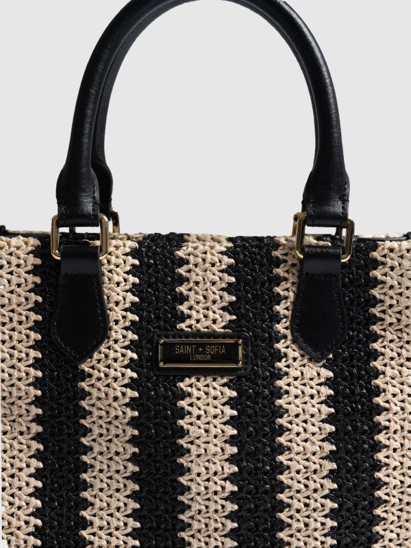 Mia Mini Tote Bag - Beige/Black Raffia - Image 4