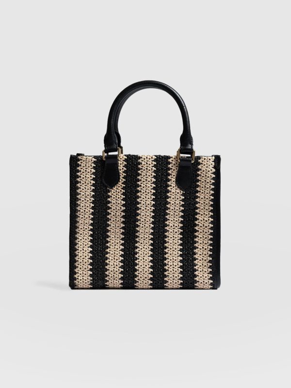 Mia Mini Tote Bag - Beige/Black Raffia - Image 6