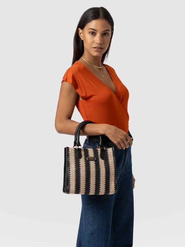 Mia Mini Tote Bag - Beige/Black Raffia - Image 5