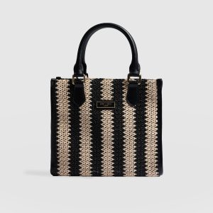 Mia Mini Tote Bag - Beige/Black Raffia