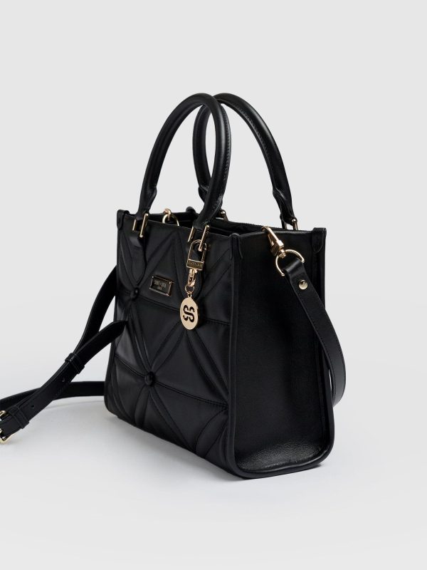 Quilted Mia Mini Tote Bag - Black - Image 3
