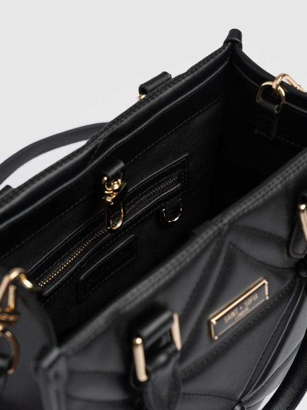 Quilted Mia Mini Tote Bag - Black - Image 4