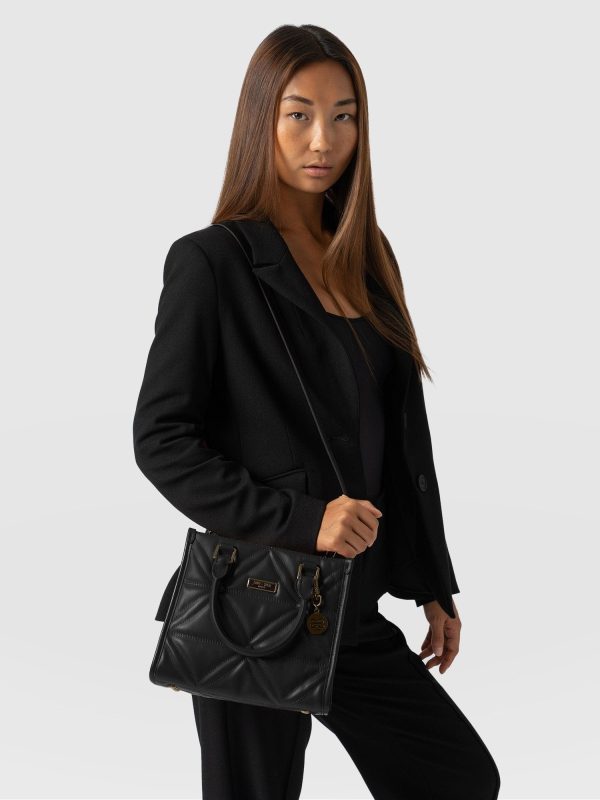 Quilted Mia Mini Tote Bag - Black - Image 6