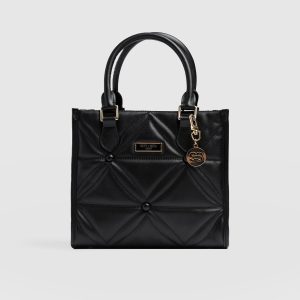 Quilted Mia Mini Tote Bag - Black
