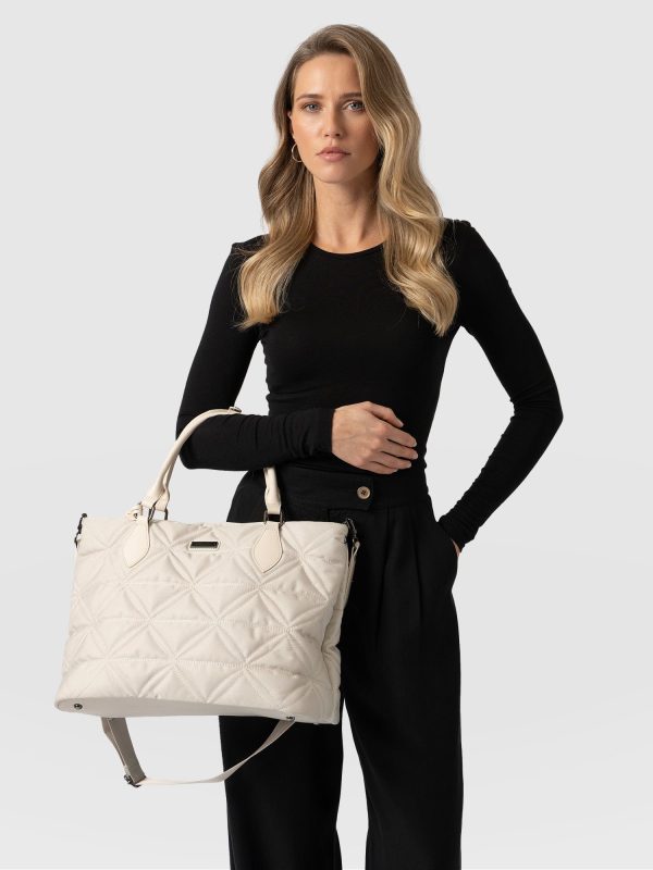 Quilted Selene Shopper Bag - Cream - Image 6