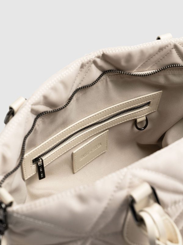 Quilted Selene Shopper Bag - Cream - Image 4