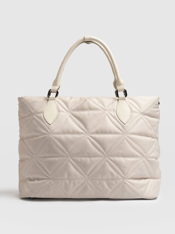 Quilted Selene Shopper Bag - Cream - Image 5